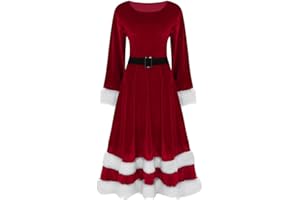 JANLY CLEARANCE SALE Dress for Womens, Women's Ladies Soft Velvet Mrs Santa Claus Costume Christmas Fancy Dress Outfit for Summer Holiday