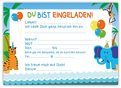 12 Lustige Einladungskarten Set für Kindergeburtstag Dschungel Party für Jungen Mädchen Kinder Karten Löwe Tiger Affe Giraffe Papagei Schlange Nilpferd witzig Safari Urwald fröhlichen Tieren Zoo - 4