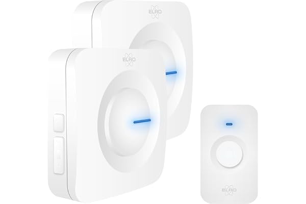 ELRO DB3000 Sonnette de Porte sans Fil - avec 2X récepteur à Piles - 64 Mélodies - Distance sans Fil : 300m - Blanc