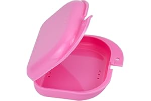 WATAWATA Denture Box Retainer Case Denture Storage Bath Box Denture Holder Box Cleaning Box Lightweight and Portable Cleaning Box with Filter (S, Pink)