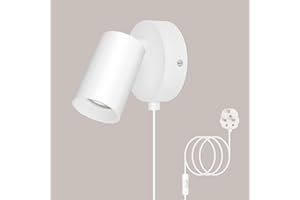 TaFiCo White Plug in Wall Light with Switch - GU10 Modern Wall Light Plug in Cord 350° Rotatable - 7W Indoor Wall Sconce Lights for Bedroom Living Room Kitchen Desk - Bulb Not Included