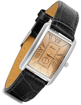 lancardo Retro Vintage Silber Ton Fall Krokodil Muster Schwarz Leder Damen-Armbanduhr Couple quadratisch (Frauen)