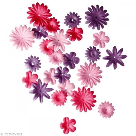 Rayher Hobby 7895533 Papier-Blütenmischung, 1,5-2,5 cm, 4 Sorten, SB-Tube 36 Stück, pink