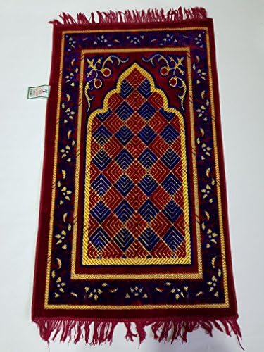 PRAYER MAT BLUE/RED GOLD COLOR /RUG (JAEY NAMAZ) MUSALLAH, HIGH QUALITY SALAT MAT,