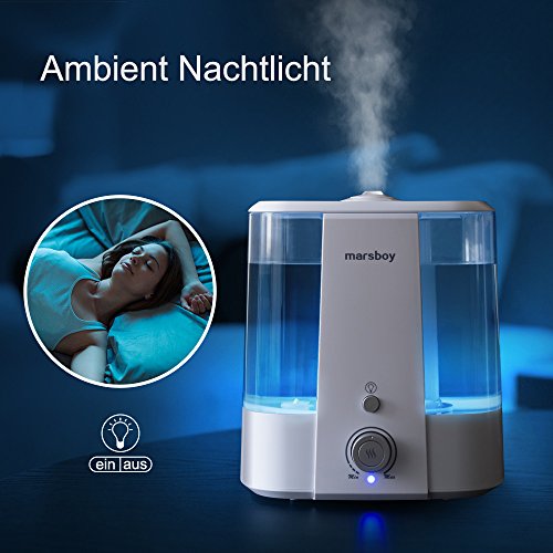 XXL Ultraschall Luftbefeuchter marsboy 6 Liter LED Raumbefeuchter Aromafach kalt/warm Nebel Zerstäuber einfache Bedienung und Reinigung Luft sehr leise Diffusor - 4