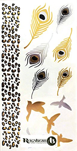 Beautiful Metallic Temporary Tattoos - (Various Designs) by ReignBeau B (Animal Print Birds and Feathers)