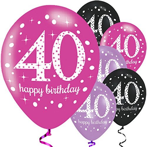 Komplette FesteFeiern® Dekoration zum 40. Geburtstag | Geburtstags Deko 40 | 31 Teile pink schwarz violett mit Luftballon | Party Deko Set happy birthday 40 - 3