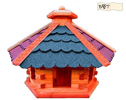 Vogelhaus, Vogelvilla XXXL Vöglehus Vogelhaus, aus Holz Vogelhaus, große mit Silo Holz mit ROT + BLAU E mit Ständer B60r-bEMS - 2