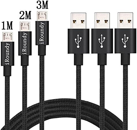 iRoundy 3Pack Charging Cable,(3ft/1m 6ft/2m 10ft/3m)Nylon Braided Micro USB Cable for Android Devices, Samsung Galaxy, Sony, Kindle, TCL, Nexus, Motorola and More Android Smartphone &amp; Tablets
