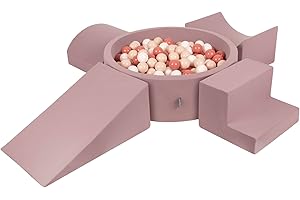KiddyMoon Aire De Jeux en Mousse avec Rond Piscine À Balles (200 Balles) Fosses À Boules pour Enfants Jouets Parcours Obstacles, Bruyère: Beige Pastel/Saumon/Blanc