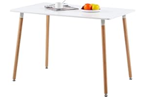 DORAFAIR Modern Kitchen Table for Dining Room 4-6 People Rectangle White Table with Space Saving Design Solid Wooden Legs 110x 70cm MDF Table Top 74cm Height