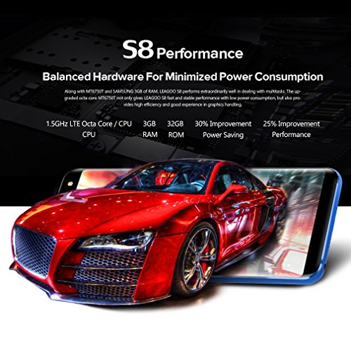 LEAGOO S8 (2018) 4G Smartphone Ohne Vertrag 5,72 Zoll 18:9 2.5D HD IPS GroÃŸer Bildschirm Android 7.0 Dual SIM MTK6750T Octa Core 1.5GHz 3GB RAM+32GB ROM 13MP+2MP+8MP+2MP Kameras Fingerabdruck(Blau)