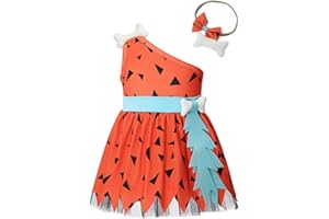 Lito Angels Flintstones Pebbles Kostüm Kleid Verkleidung mit Stirnband für Baby und Kleinkind Mädchen, Orange Grün