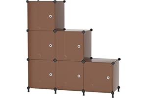 ATTDETJL Organizador 6 Cubos con Puertas - Estante Modular Apilable para Dormitorio, Armario, Salón o Debajo Escaleras, Fácil Montaje, Color Marrón ATTSL6007