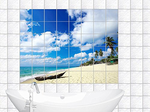 Fliesenaufkleber Fliesenbild Strand mit Sand und Meerblick (Fliesenmaß:15x15cm(BxH)//Bildformat:135x90cm(BxH))