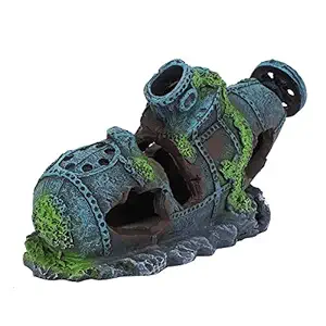 eecoo Sunken Submarine Aquarium Decorations Resin Aquarium Artificial Simulation Lifelike Shipwreck Water Plants Reptiles Hide House Fish Tank Accessorie