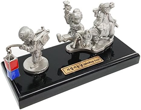 KS Craft Korean Traditional Wedding Day Folk Pewter Statue Silver