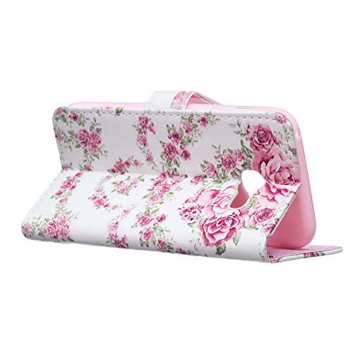 Galaxy A5 2017 Hülle,Samsung Galaxy A5 2017 Handycover,JAWSEU Schön Rose Blumen Muster Pu Leder Wallet Brieftasche Cover Magnetverschluss Book Style Handyhülle Schutzhülle Ledertasche Case Cover Etui mit[Ständerfunktion] und [Kartenfächer] für Samsung Galaxy A5 2017+1xSchwarz Glitzer Bling Eingabestift-Rose Blumen - 2