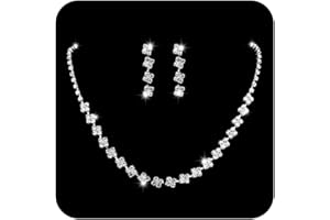 Ushiny Conjuntos de joyería de cristal plateado para novia, compuestos por colgantes/gargantillas y pendientes, con diamantes de imitación, para mujeres y chicas