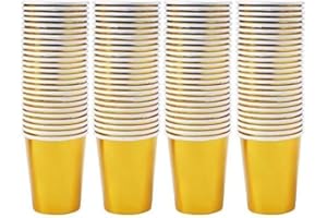 Riverhighfur Lot 100 Gobelets Carton écologique 9 oz gobelets en Papier Tasses de Papier à Feuille dorées pour Mariages, Anniversaires