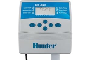 Suinga Programador de riego automático Hunter ELC 4 Zonas de riego, Eco Logic 4 Estaciones Interior, 230 VCA, Blanco