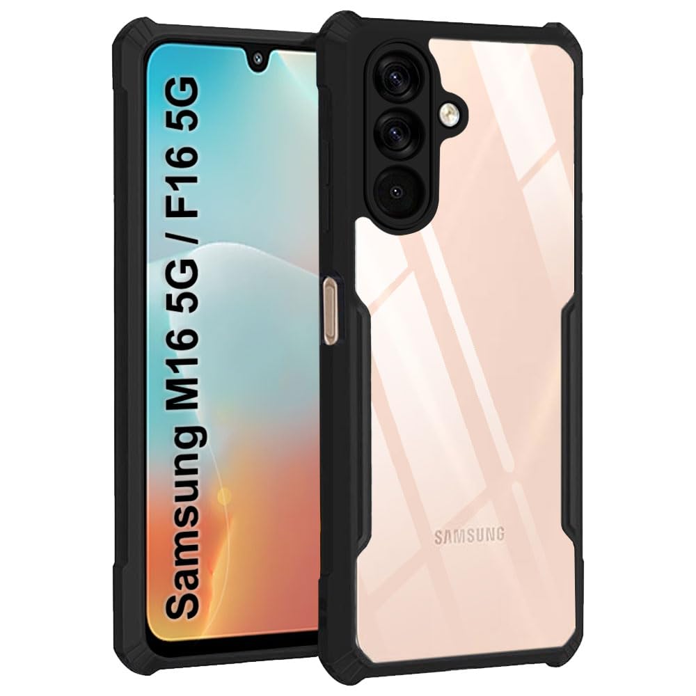 TheGiftKart Shockproof Crystal Clear Back Cover Case for Samsung Galaxy M16 5G / F16 5G | 360 Degree Protection | Protective Design | Transparent Cover for Samsung M16 / F16 (PC & TPU, Black Bumper)