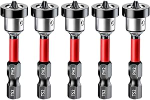 Saipor 5pcs Drywall Screw Setter, Magnetic Positioning Screwdriver Bits PH2 Bits, 1/4" Hex Shank Drywall Screw Bit, Plasterboard Screws Locating Batch Head Drilling Tools, 50mm