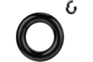 BodyAce Anillos PA de segmento con bisagras negras, 2G, 4G, 6G, 8G, 10G, 12G, anillos grandes BCR de acero quirúrgico, aro para tabique nasal, calibre de oreja, aros negros