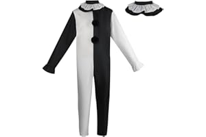 Duohropke Movie Killer Terrifier Clown Schwarz Weiß Jumpsuit Cosplay Kostüm Karneval Party Outfit für Herren Damen