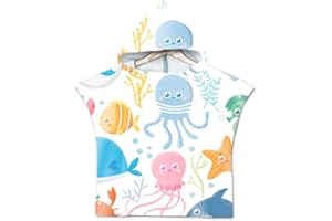 Chickwin Asciugamano Poncho Bambino, Cartone Animato Kids Accappatoio Microfibra Asciugatura da Bagno con Cappuccio Asciugatura Rapida per Spiaggia Bagno (60 * 80cm,Polpo blu)