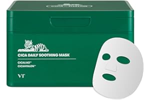 VT COSMETICS CICA Daily Soothing Mask 30 Sheets, Centella Asiatica & Hyaluronic Acid for Moisturizing & Hydrating, Instant Calm & Glow, Skin Softening Facial Mask, Korean Face Mask