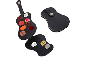 WLLHYF Étui de rangement pour médiators de guitare en cuir synthétique avec 22 emplacements, accessoires de guitare électrique acoustique, noir (étui uniquement), Noir , Forme de guitare