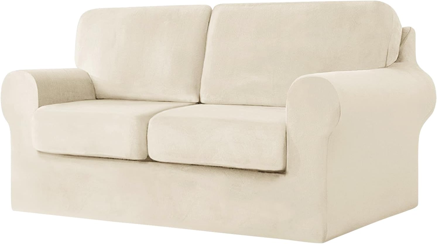 SYLC Sofa Cover with Separate Seat Cushions and Backrests Stretch Velvet Sofa Slipcover Couch Covers Furniture Protector Split Combined (Beige,2 Seat Set 5 PCS)