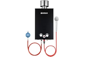 Camplux BW264BC-50 10 Liter Gasdurchlauferhitzer im Freien 50mbar, Tankless Gasdusche mit Edelstahl-Regenkappe, Propangas/Butangas