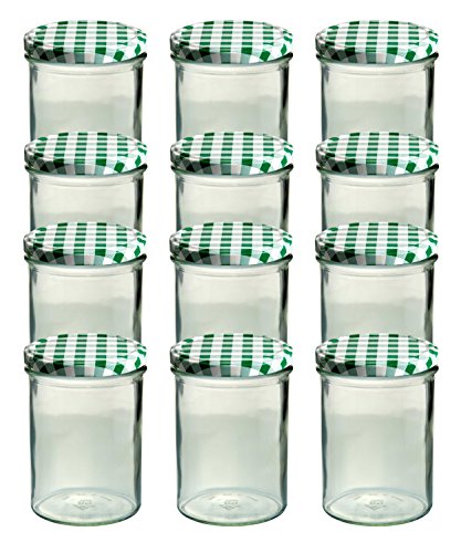 12er Set Sturzglas 435 ml Marmeladenglas Einmachglas Einweckglas To 82 grün karrierter Deckel