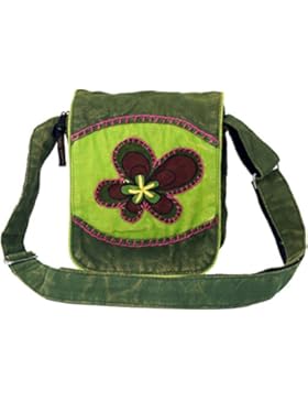 Guru-Shop Kleine Schultertasche, Hippie Tasche, Goa Tasche - Grün, Herren/Damen, Baumwolle, 18x16x4 cm, Alternative...