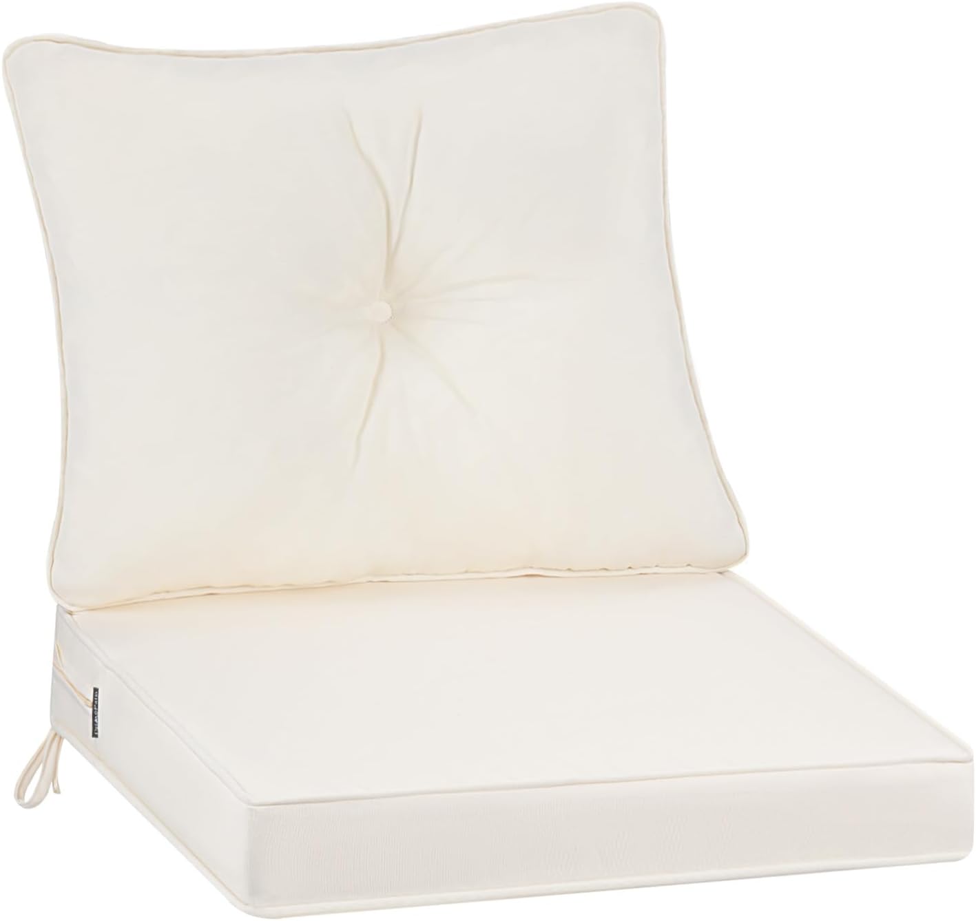 PRIMEPATIO Outdoor Garden Chair Cushion with Backrest, 7cm Thick Waterproof Patio Seat Pad for Low-Back Sofa Chairs, Replacement Garden Furniture Cushion with Ties, 50 x 50cm, Beige