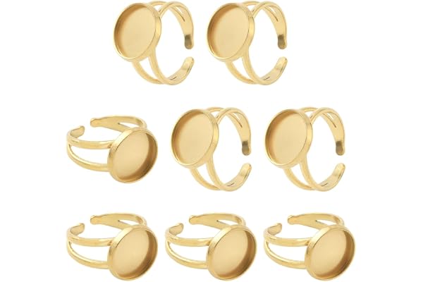 Beebeecraft 1 låda 8 st brickor rund infattning fingerring 304 rostfritt stål justerbar ring bas manschett ring tomma ringinställningar för ring smyckestillverkning (bricka: 12 mm)