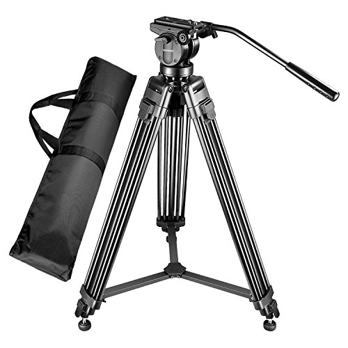 Neewer Professional 155cm Trípode de Cámara Video de Aleación de Aluminio con Cabeza de Arrastre de Fluido de 360 Grados, Placa de Liberación Rápida de 1/4