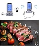 Funk Grillthermometer mit 2 Temperaturfühlern,Goldbeing Bratenthermometer Fleischthermometer für Fleisch Grill BBQ,Ofenthermometer Smokerthermometer für Steak Braten im Ofen (Silber mit Grau) - 