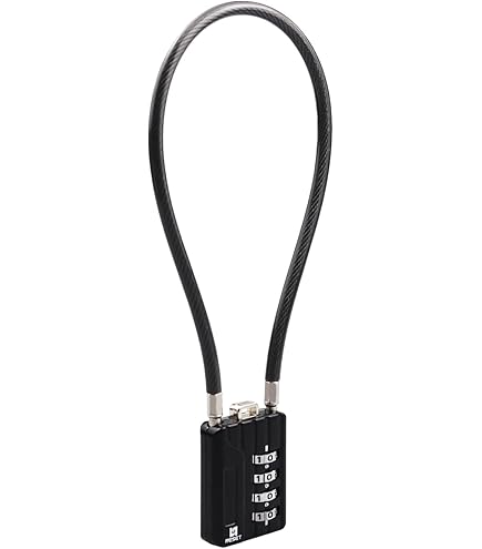 YOKIVE 4 Digit Combination Lock With Security Cable - 1.6ft Steel Lock For Lockers, Bikes, Luggage | Keyless Padlock Black