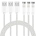 Produktbild maxgadget Lightning Kabel, 3 Pack 1 m Nylon geflochten Lightning auf USB Ladekabel Kabel iPhone Ladegerät Kabel für iPhone X/8/8 Plus/7/7 Plus/SE/6S/6 PLUS/6, iPad Air 2, iPad/Pro und Silber & Weiß