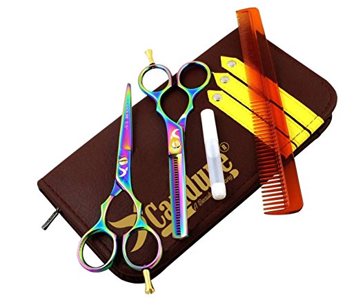 CANDURE® Professionell Haarscheren Set Mikroverzahnt Effilierschere Modellierschere Friseur Scheren Set, friseurscheren - Haarschneideschere - Friseurschere set - 5,5'' (13,97cm), Schwarz Set