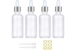 Apstaqeoo 4PCS 50ML Frosted Clear Glass Dropper Bottles - Empty with Pipette, Refillable Sample, Tincture, Essential Oil, Aromatherapy, Perfume, Laboratory Bottles with Silver Cap