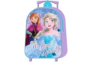 NMB FASHIN FASHION AS UNIQUE AS YOU ARE NMB Fashion Foldable Kids Travel Trolley Backpack - Wheeled Carry-On Suitcase Rucksack with Favorite Character Design for Children (Standard Frozen Magical Spirit Trolley)