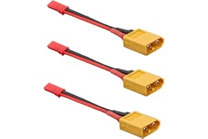 Boladge 3-Pack Adaptateur de Connecteur Mâle Fiche XT60 à Connecteur Mâle Prise 2-Pin JST 10CM 20AWG Câble pour Hélicoptère RC Voiture Avion