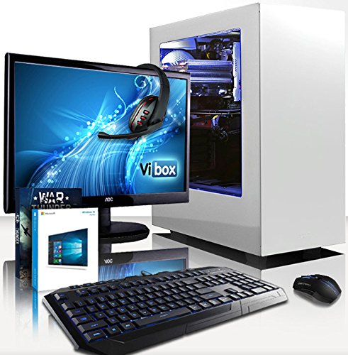 VIBOX Pegasus Komplett-PC Paket 18 Gaming PC - 4,2GHz Intel i7 Quad Core CPU, GTX 1080, leistungsfähig, Desktop Gamer Computer mit Spielgutschein, 22" HD Monitor, Gamer Tastatur & Mouse, Windows 10, Weiß Innenbeleuchtung, lebenslange Garantie* (3,6GHz (4,2GHz Turbo) Superschneller Intel i7 7700 Kabylake Quad 4-Core Prozessor CPU, Nvidia GeForce GTX 1080 8GB Grafikkarte, 32GB Team 2133MHz DDR4 RAM, 240GB SSD, 3TB Festplatte, Raijintek CPU Kühler, 600W 85+ Netzteil, NZXT Gehäuse, B250 Mainboard)