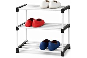 PLX Store 3 Tier Plastic Shoe Rack for Home, Stackable Shoe Organizer Shelf Stand, Space Saving Footwear Storage Rack for Bedroom, Closet & Entryway, White