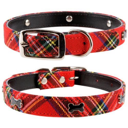 Pet palace®, colore: rosso in Tartan "Cane Scottie", in pelle di lusso, motivo: cucciolo di cane con-Collare per cani orgogliosi dei loro Heritage