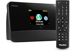 Audizio Livorno Internet Radio Adapter with DAB, FM and WiFi Streaming, DAB+, Bluetooth 5.0, Optical & Aux Out, RJ45 Ethernet Connection, Colour Display, Remote, Black